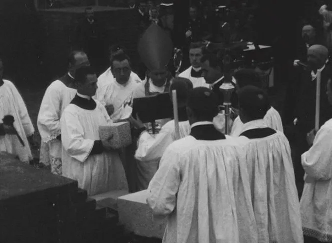 Svěcení základního kamene jubilejního kostela sv. Antonína v Praze VII.